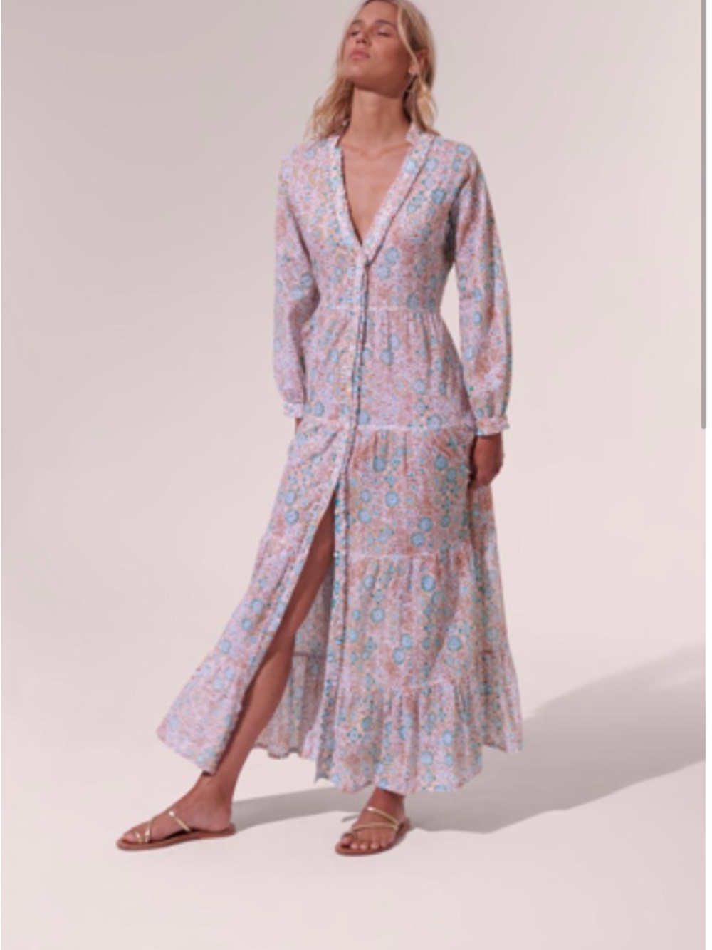 Poupette St. Barth Rita Aqua Ceramique Eyelet Maxi Dress, XS